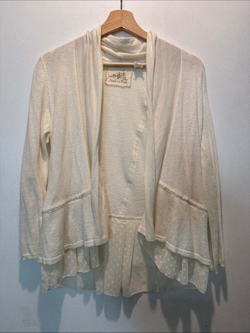 Angel Of The North Cream Open-Front Cardigan with Layered Hem